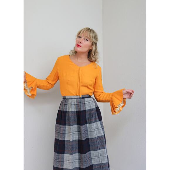 1970's Vintage Plaid Midi Fall Wool Skirt ~ Women's XS SM ~ 26" to 27" Waist 70s - Picture 6 of 9